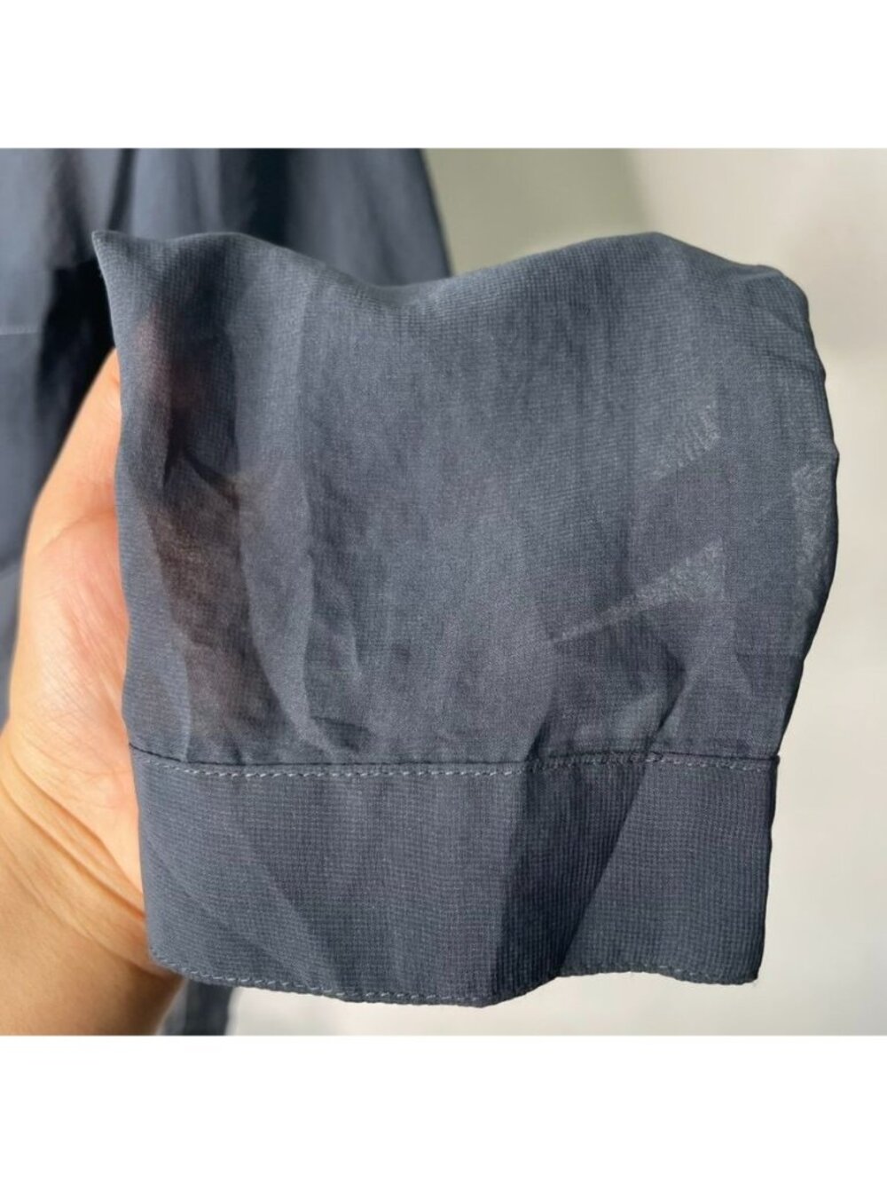 Helmut Lang Sheer Draped Morse Wrap Blouse Blue Grey Asymmetric Top Women's L - Picture 4 of 12